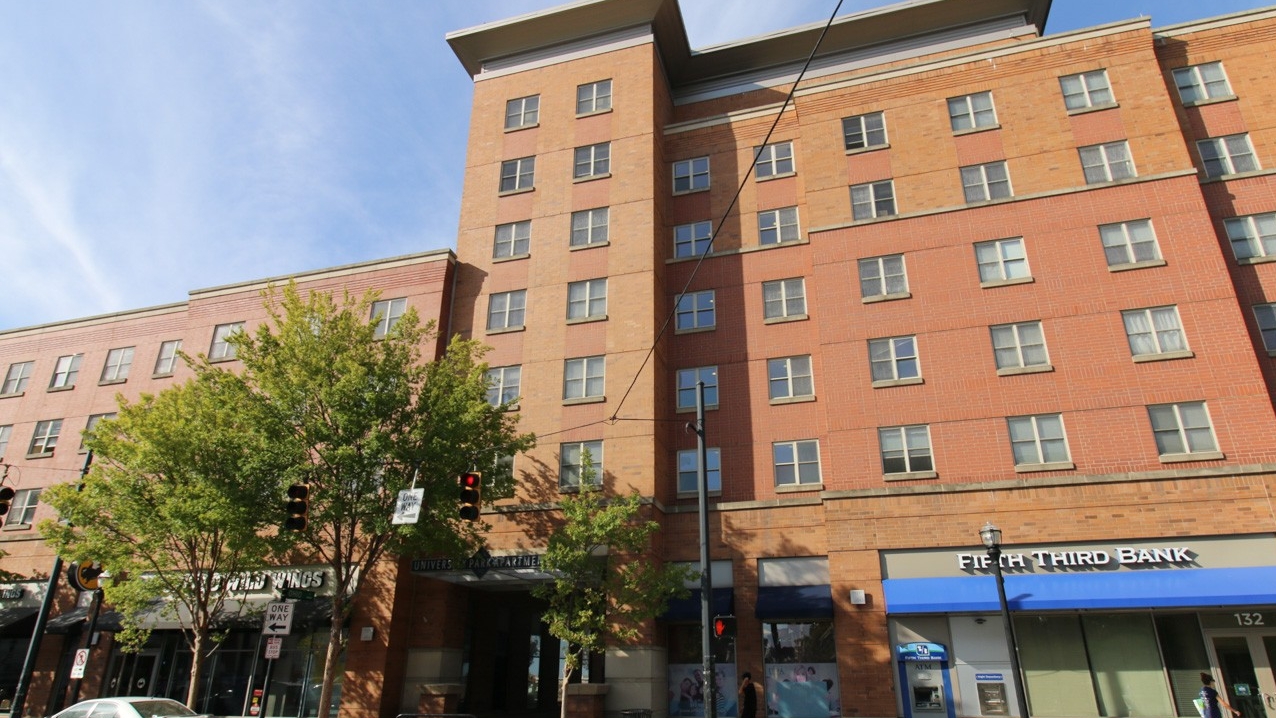 Exterior of University Park Apartments. 