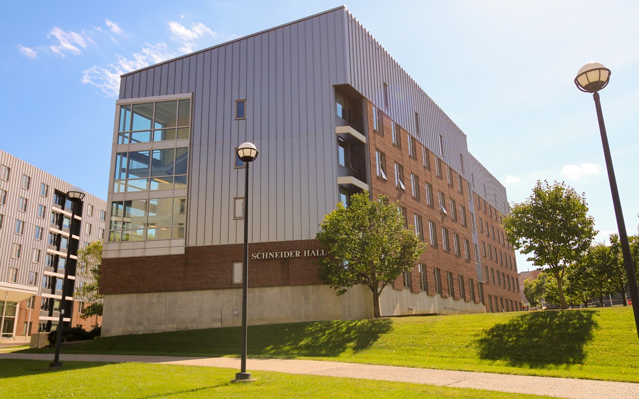 Exterior of Schneider Hall. 